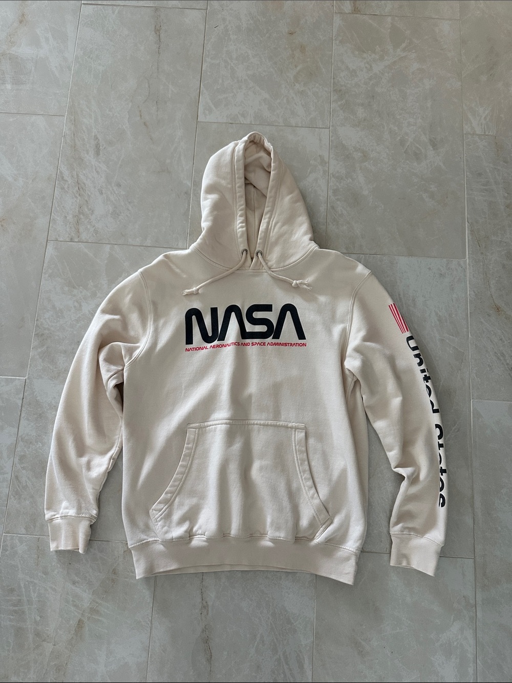 NASA Logo Cream Pullover Hoodie with Sleeve Graphics